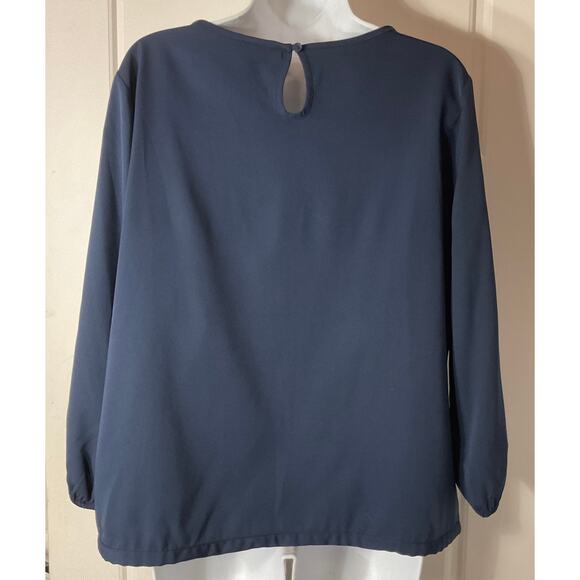 Bass Navy3/4 Sleeve Tie Hem Embtoidered Top L - Picture 2 of 6